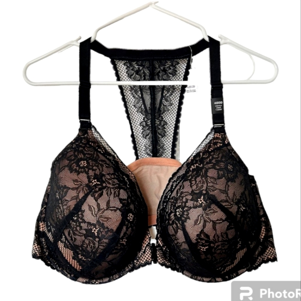 Torrid Curve 42DDD Lightly Lined T-Shirt Bra Black Fleur Lace Racerback